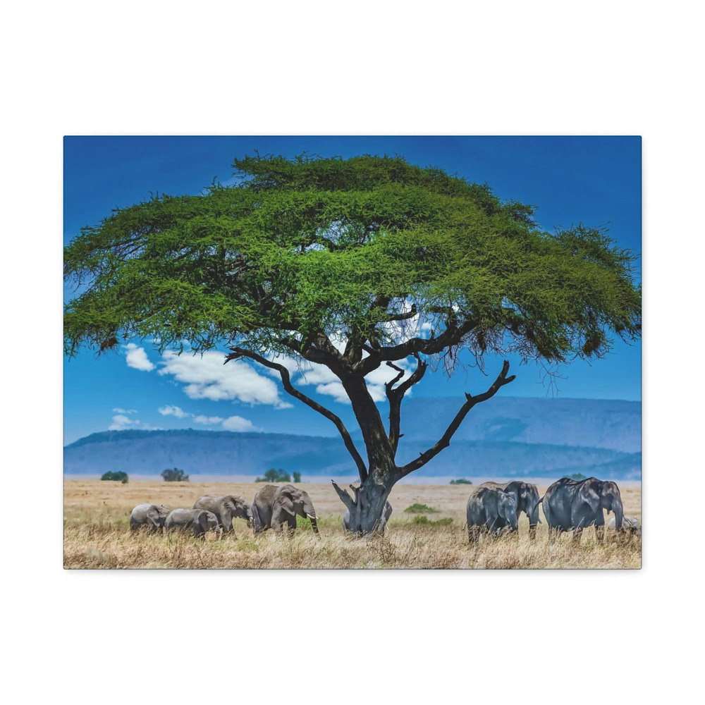 Group of African Elephant Under a Tree Outdoor Wall Art Ready To Hang Unframed